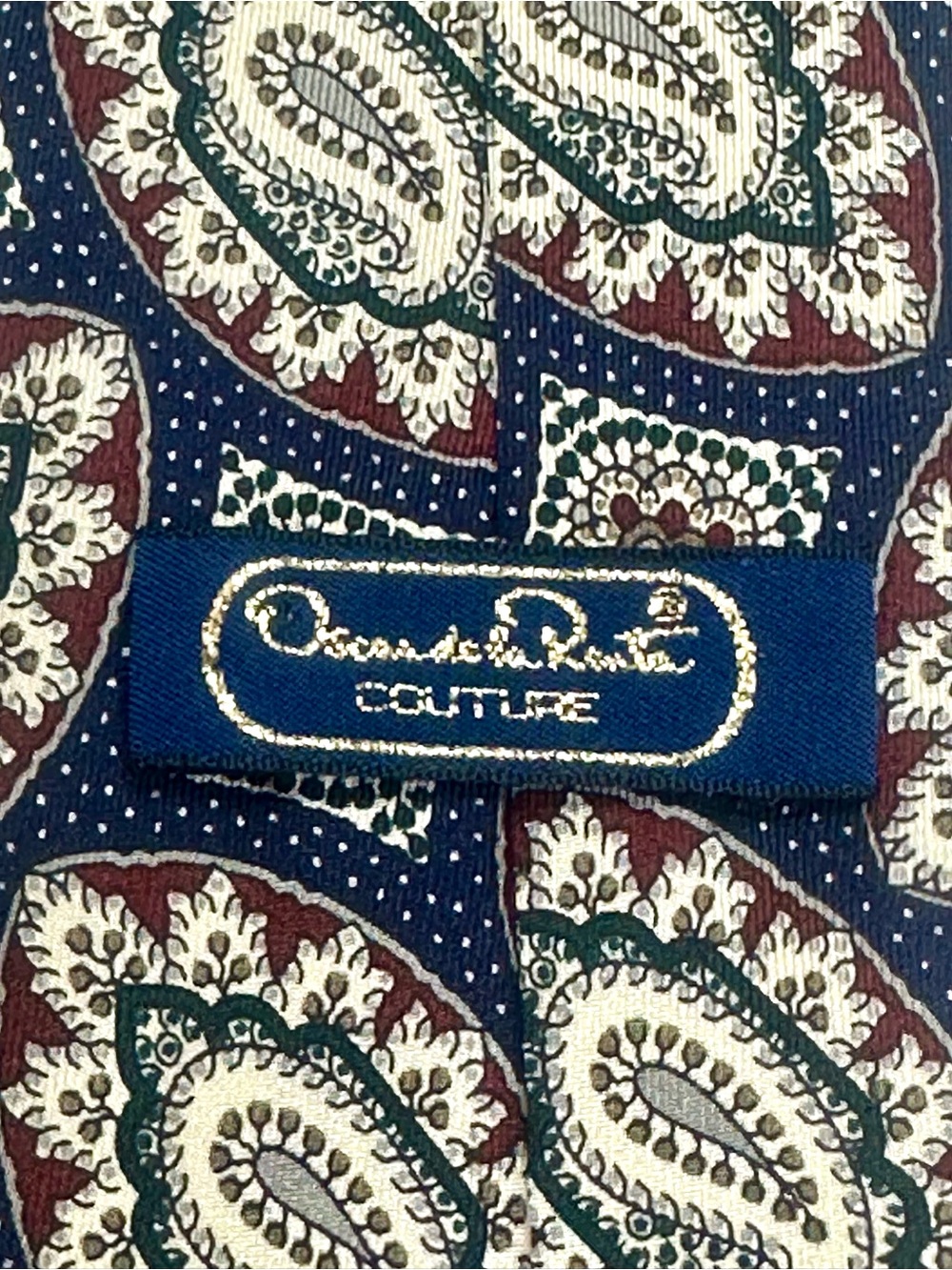 Vtg 90’s Oscar de la Renta Couture Paisley Medallion Silk Necktie Blue Burgundy - Picture 6 of 8